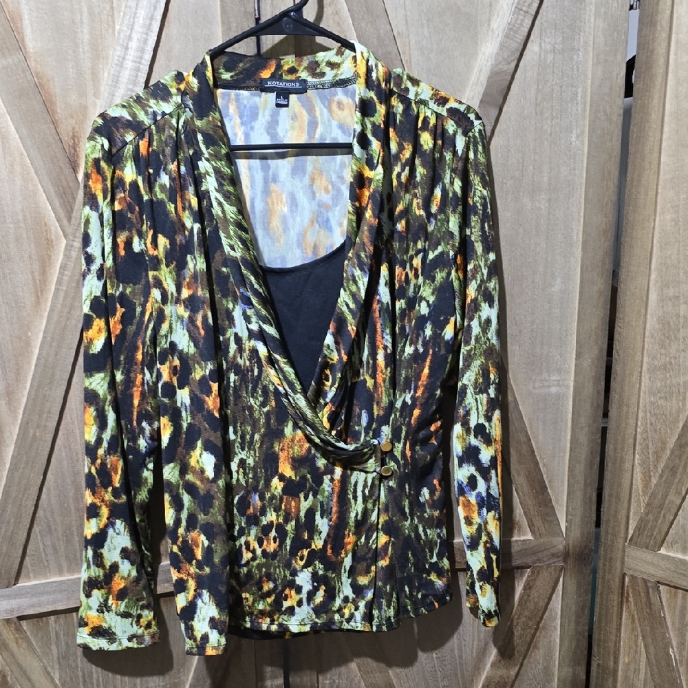 Notations Multicolor Leopard Print Blouse Size La… - image 1